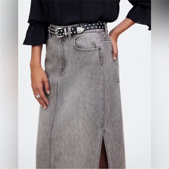 NWT Madewell Women Denim Jean Side-Slit Midi Skirt in Hallandale Gray Wash - 27 - Picture 3 of 6